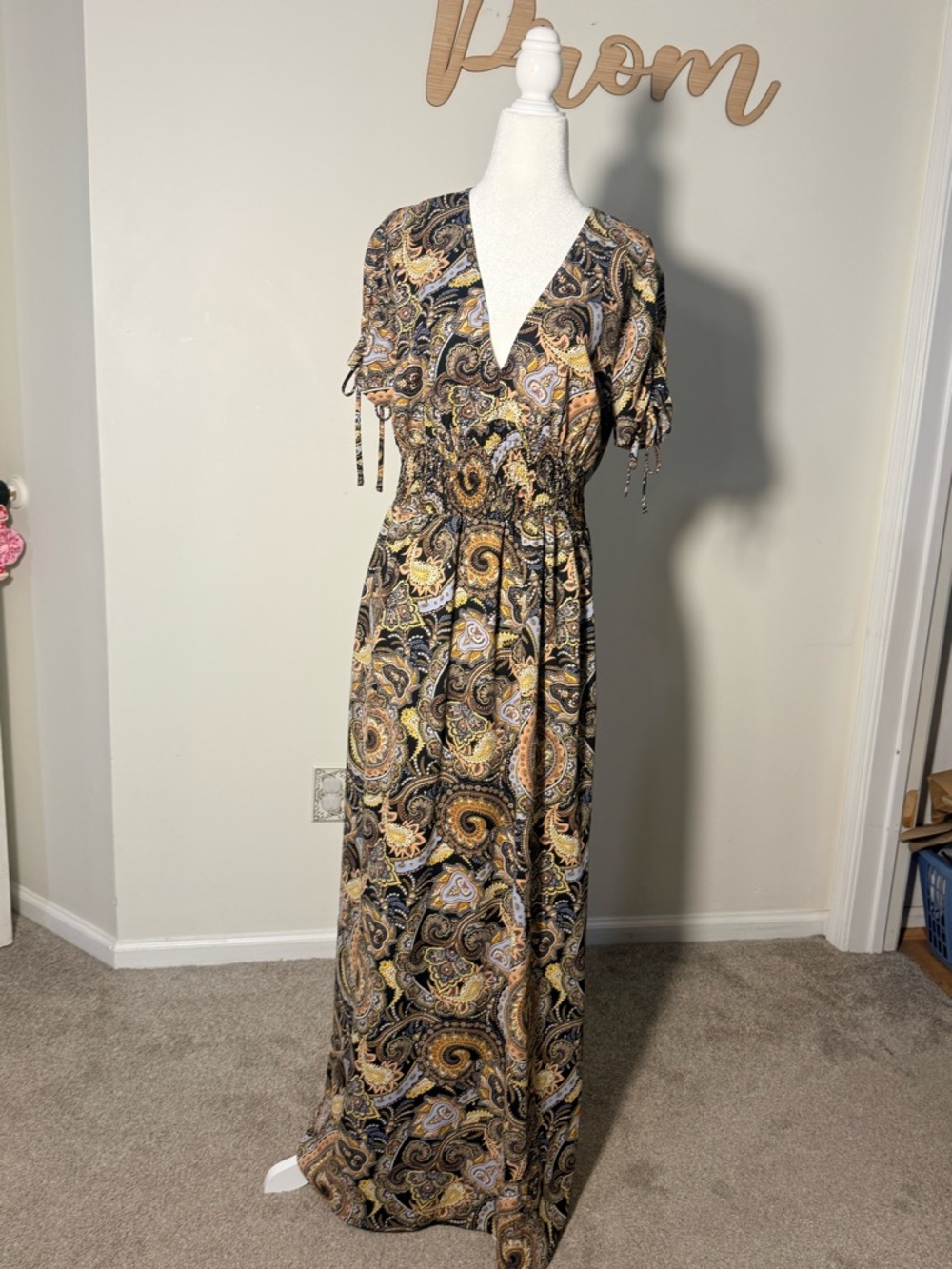 Bar III Black and Gold Paisley-Print Maxi Dress